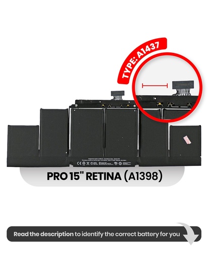 [107082067216] Batterie A1417 compatible MacBook Pro Retina 15" - A1398 Milieu 2012 Début 2013