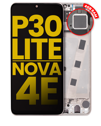 [107082065302] Bloc écran LCD avec châssis pour Huawei P30 Lite / Nova 4E - Version 1 (24MP) - Blanc (Reconditionné)