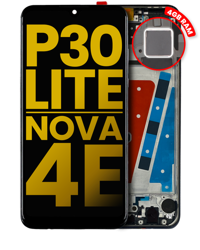 [107082065301] Bloc écran LCD avec châssis compatible HUAWEI P30 Lite et Nova 4E - Version 1 - 24MP - Reconditionné - Noir Minuit