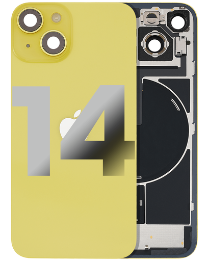 Vitre arrière ORIGINALE pour iPhone 14 - avec plaque en métal et aimant Magsafe - Grade A - Jaune - original occasion