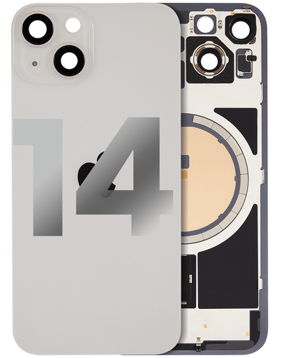 Vitre arrière ORIGINALE pour iPhone 14 - avec plaque en métal et aimant Magsafe - Grade A - Lumière Stellaire - original occasion