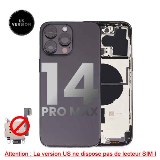 Châssis avec nappe pour iPhone 14 Pro Max - Grade A - avec logo - Version US  sans lecteur SIM - Noir - original occasion