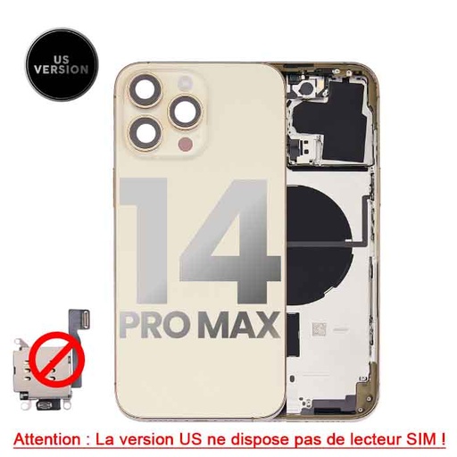 [107081017145] Châssis avec nappe pour iPhone 14 Pro Max - Grade A - avec logo - Version US sans lecteur SIM - Or