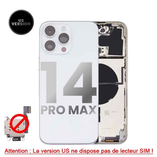 [107081017144] Châssis avec nappe pour iPhone 14 Pro Max - Grade A - avec logo - Version US sans lecteur SIM - Argent