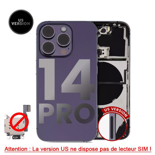 Chassis avec nappes pour iPhone 14 Pro - Grade A - avec logo - Version US sans lecteur SIM - Violet - original occasion