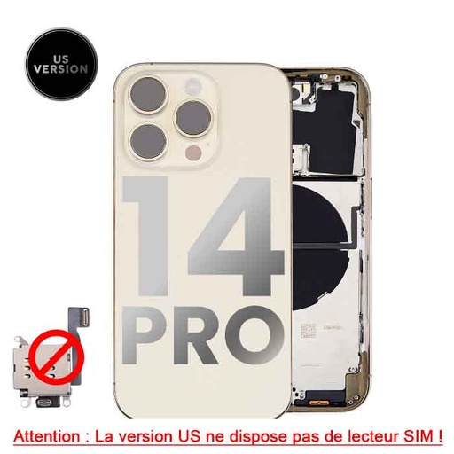 [107081017148] Chassis avec nappes pour iPhone 14 Pro - Grade A - avec logo - Version US sans lecteur SIM - Or