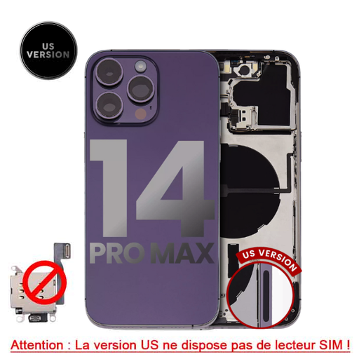 Châssis avec nappes pour iPhone 14 Pro Max - Grade A - avec logo - Version US sans lecteur SIM - Violet - original occasion