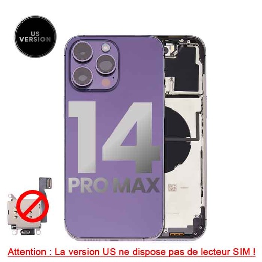 [107081017142] Châssis avec nappes pour iPhone 14 Pro Max - Grade A - avec logo - Version US sans lecteur SIM - Violet