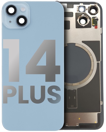 Vitre arrière ORIGINALE pour iPhone 14 Plus - avec plaque en métal et aimant Magsafe - Grade A - Bleu - original occasion
