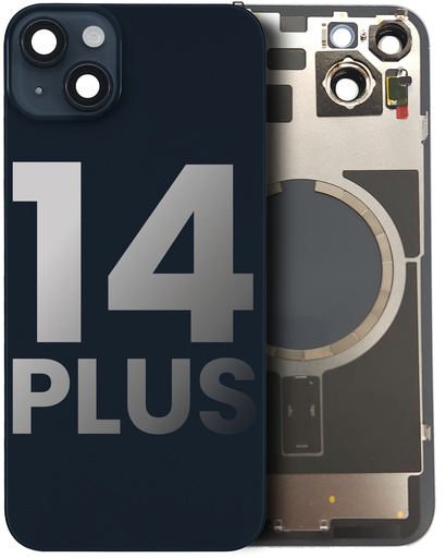[107082085475] Vitre arrière avec plaque en métal avec MagSafe pré installé pour iPhone 14 Plus - Grade A - Bleu nuit