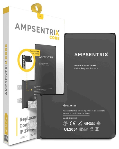 [107082071220] Batterie SANS BMS avec Tag-On Flex compatible iPhone 13 Pro - AmpSentrix Core