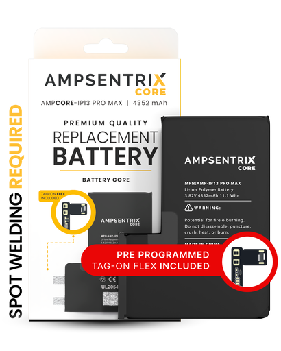 [107082071221] Batterie à souder avec Tag-On Flex compatible pour iPhone 13 Pro Max - AmpSentrix