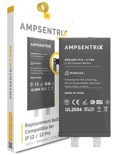 Batterie SANS BMS avec Tag-On Flex pour iPhone 12 et 12 Pro - AmpSentrix Core