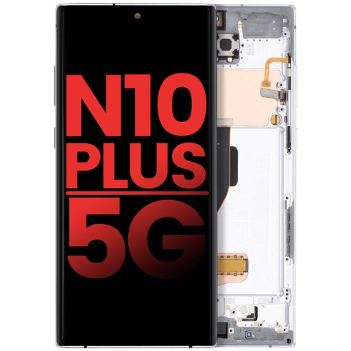 Bloc écran OLED avec châssis pour SAMSUNG Note 10 Plus - Aftermarket Plus - Aura Blanc