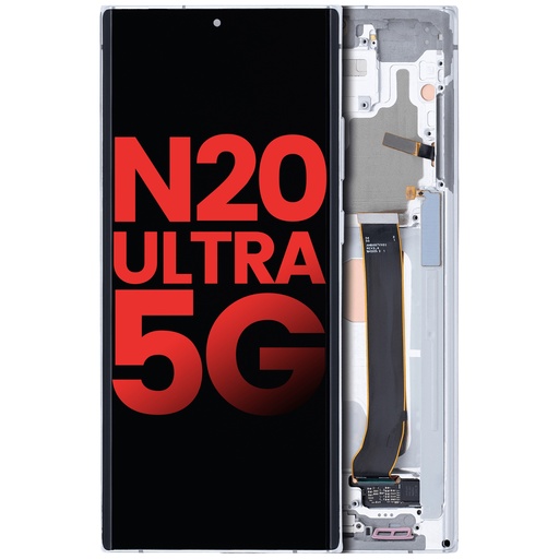 [107081015456] Bloc écran OLED avec châssis compatible SAMSUNG Note 20 Ultra 5G - Aftermarket Plus - Blanc