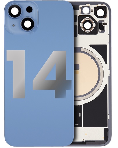 Vitre arrière ORIGINALE pour iPhone 14 - avec plaque en métal et aimant Magsafe - Grade A - Bleu - original occasion