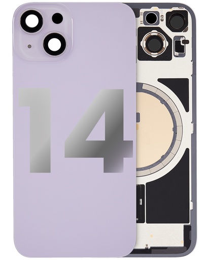Vitre arrière ORIGINALE pour iPhone 14 - avec plaque en métal et aimant Magsafe - Grade A - Violet - original occasion