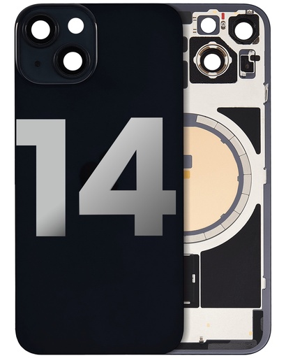 Vitre arrière ORIGINALE pour iPhone 14 - avec plaque en métal et aimant Magsafe - Grade A - Noir minuit - original occasion