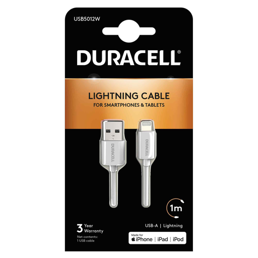 [USB5012W] Câble USB-A vers Lightning C89 1M - Duracell - Blanc