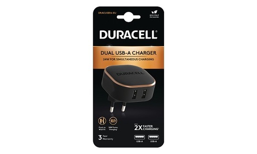 [DRACUSB16-EU] Chargeur double USB-A 24W - Duracell - Noir
