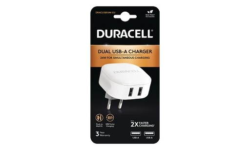 [DRACUSB16W-EU] Chargeur double USB-A 24W - Duracell - Blanc
