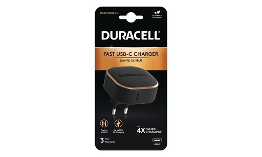 [DRACUSB18-EU] Chargeur USB-C 20W PD - Duracell - Noir