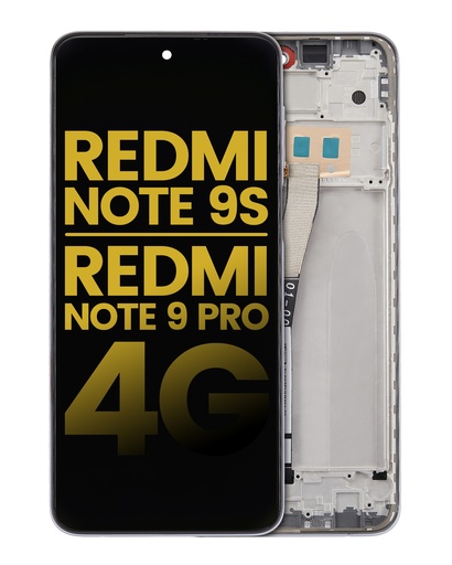 Bloc écran LCD avec châssis compatible Xiaomi Redmi Note 9S - Redmi Note 9 Pro 4G - Reconditionné - Blanc Glacier