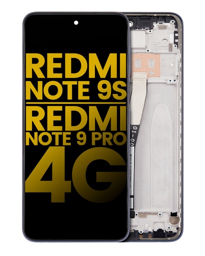 [107082114403] Bloc écran LCD avec châssis compatible Xiaomi Redmi Note 9S - Redmi Note 9 Pro 4G - Reconditionné - Gris interstellaire
