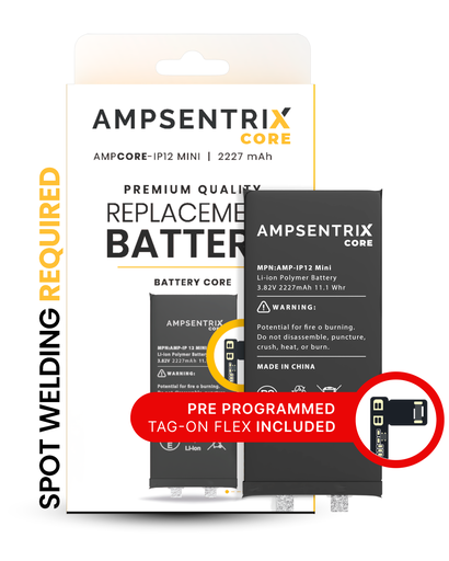[107082071214] Batterie à souder avec Tag-on-Flex compatible iPhone 12 mini Apple - AmpSentrix Core