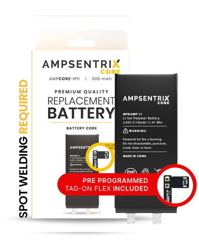 [107082071226] Batterie à souder avec Tag-on Flex compatible iPhone 11 Apple - AmpSentrix Core