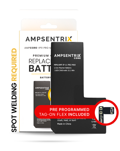 Batterie SANS BMS avec Tag-on Flex pour iPhone 11 Pro Max Apple - AmpSentix Core