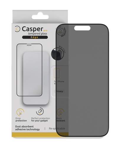 [107082000194] Verre trempé Privacy compatible iPhone 15 et iPhone 16 - Apple - Casper Pro Edge