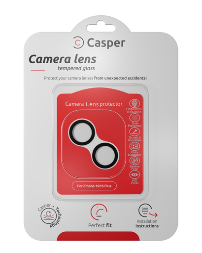 Protection lentille pour iPhone 15 - 15 Plus - Casper - Noir