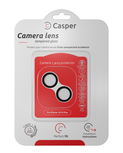 [107082117580] Protection lentille pour iPhone 15 - 15 Plus - Apple - Casper - Noir