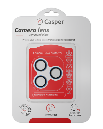 [107082117588] Protection lentille pour iPhone 15 Pro - 15 Pro Max - Apple - Casper - Bleu foncé