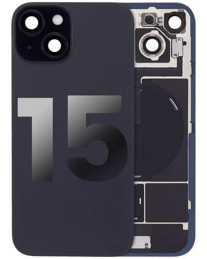 Vitre arrière ORIGINALE pour iPhone 15 - avec plaque en métal - NFC - Magsafe - Nappe Flash - Grade A - Noir - original occasion
