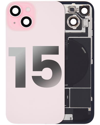 Vitre arrière ORIGINALE pour iPhone 15 - avec plaque en métal - NFC - Magsafe - Nappe Flash - Grade A - Rose - original occasion