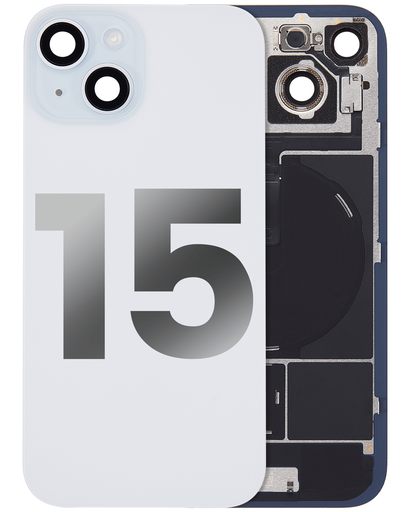 Vitre arrière ORIGINALE pour iPhone 15 - avec plaque en métal - NFC - Magsafe - Nappe Flash - Grade A - Bleu - original occasion