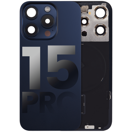 [107082130443] Vitre arrière avec adhésif et MagSafe original pour iPhone 15 Pro - Avec Logo - Grade A - Bleu Titane
