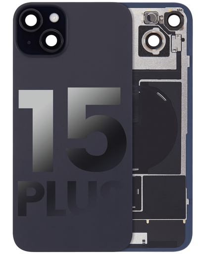 Vitre arrière ORIGINALE pour iPhone 15 Plus - avec plaque en métal - NFC - Magsafe - Nappe Flash - Grade A - Noir - original occasion