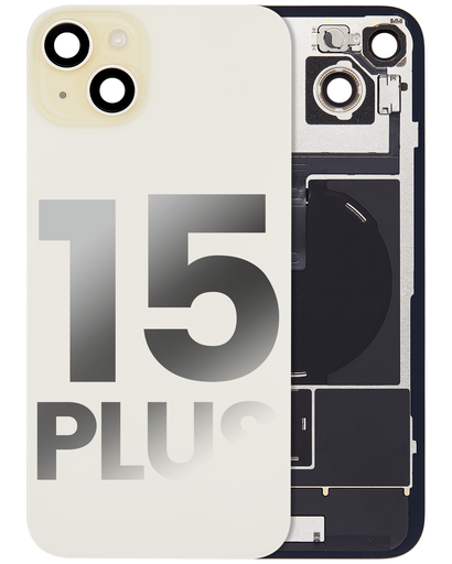 Vitre arrière ORIGINALE pour iPhone 15 Plus - avec plaque en métal - NFC - Magsafe - Nappe Flash - Grade A - Jaune - original occasion