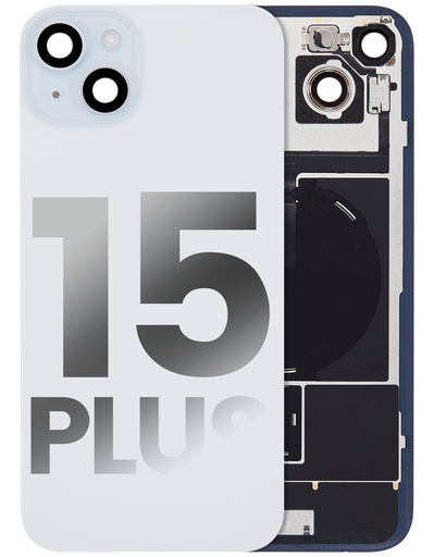 Vitre arrière ORIGINALE pour iPhone 15 Plus - avec plaque en métal - NFC - Magsafe - Nappe Flash - Grade A - Bleu - original occasion
