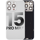 Vitre arrière ORIGINALE pour iPhone 15 Pro Max - avec plaque en métal - Nappe NFC - Nappe Flash - Aimant MagSafe - Grade A - Titane Blanc - original occasion