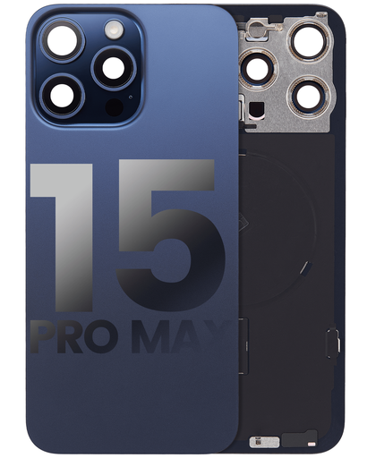 [107082130357] Vitre arrière avec adhésif et MagSafe original pour iPhone 15 Pro Max - Avec Logo - Grade A - Bleu Titane