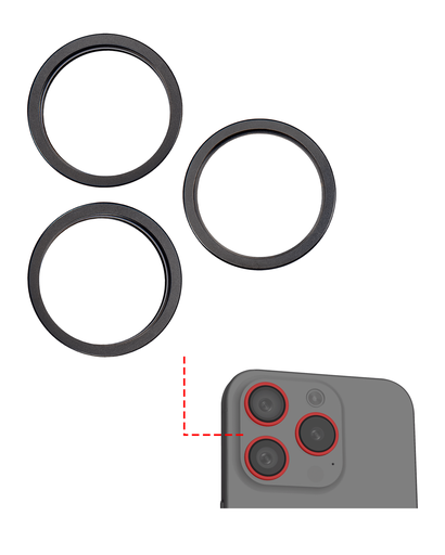 [107082130304] Anneau de protection de lentille caméra arrière compatible iPhone 15 Pro - Aftermarket Plus - Noir Titane - 3 pièces