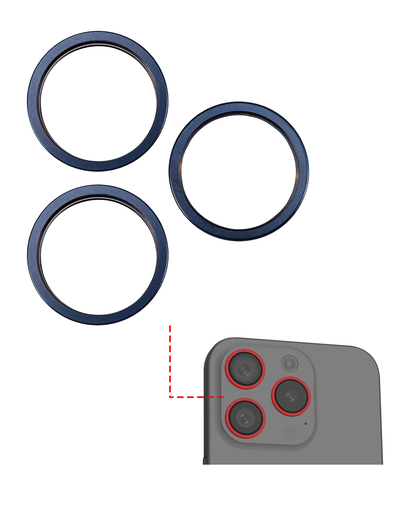[107082130306] Anneau de protection de lentille caméra arrière compatible iPhone 15 Pro - Aftermarket Plus - Bleu Titane - 3 pièces