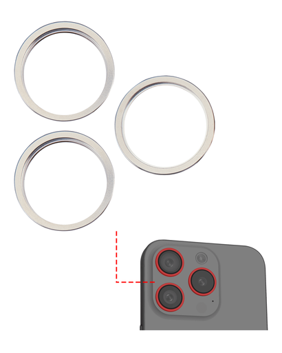[107082130305] Anneau de protection de lentille caméra arrière compatible iPhone 15 Pro - Aftermarket Plus - Blanc Titane - 3 pièces