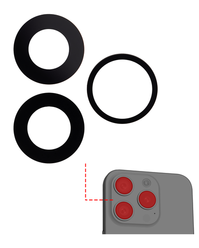 Lentilles camera arrière verre seul avec adhésif pour iPhone 15 Pro Max - Aftermarket Plus - 3 Pièces