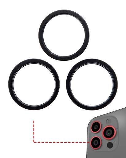 [107082130384] Anneau de protection de lentille caméra arrière compatible For iPhone 15 Pro Max - Aftermarket Plus - 3 Pièces - Noir Titane
