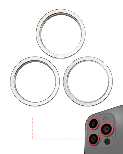 [107082130385] Anneau de protection de lentille caméra arrière compatible iPhone 15 Pro Max - Aftermarket Plus - 3 Pièces - Blanc Titane